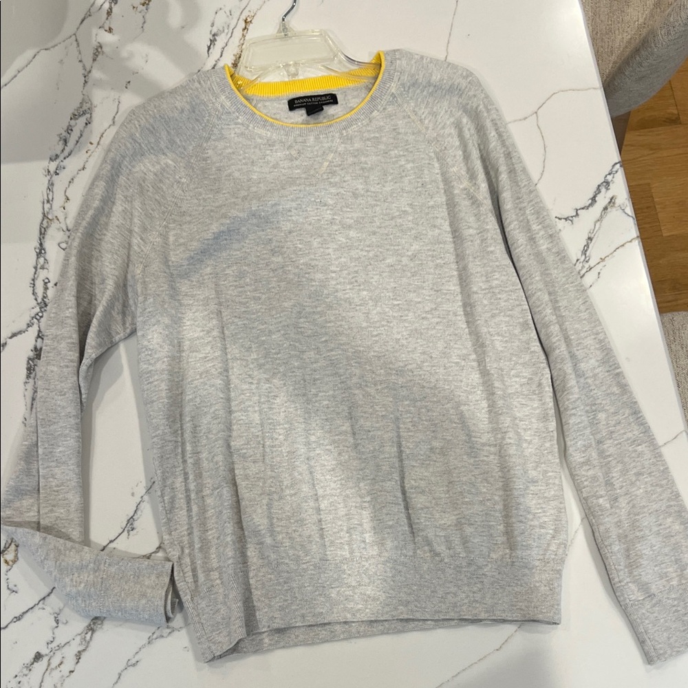 Banana Republic Light Gray Sweater with Yellow Trim
